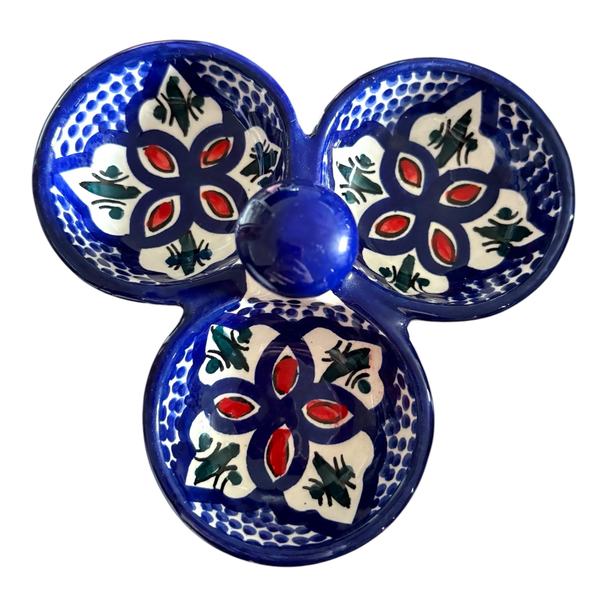 Hand-Painted Tunisian Ceramic Serving Dish | Artisan Dip & Snack Serving