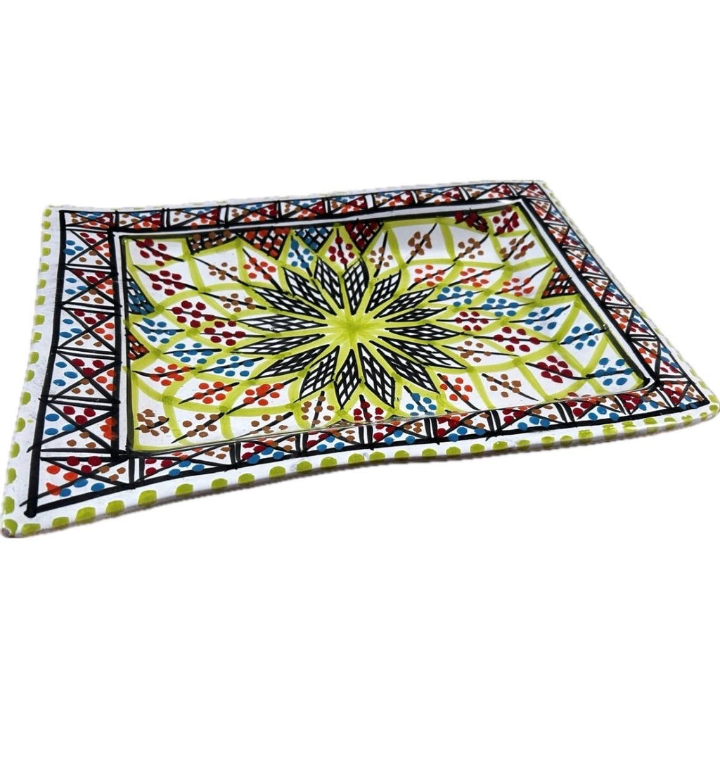 Hand-Painted Tunisian Rectangular Serving Plate With Wavy Edge | Large & Small Side Dish