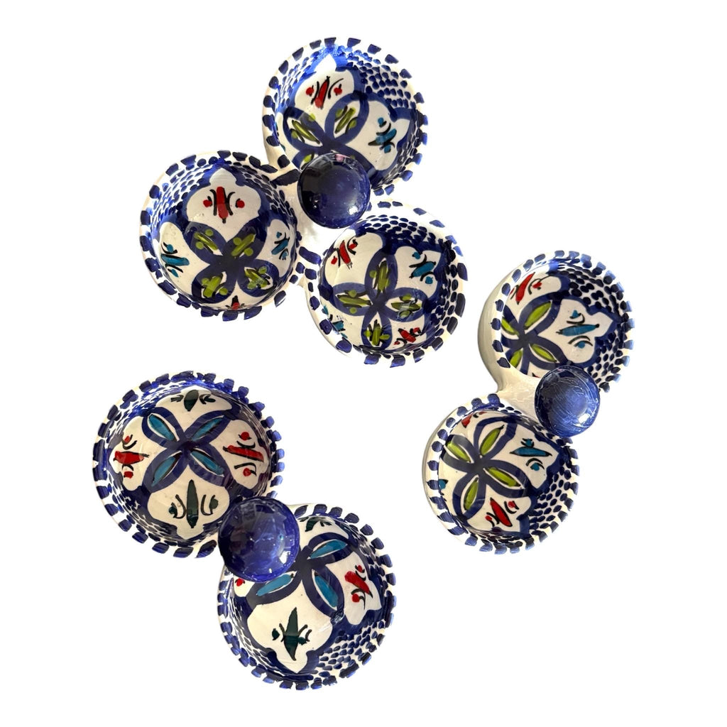 Hand-Painted Tunisian Ceramic Serving Dish | 3 Section Mezze Bowl Set | Artisan Dip & Snack Serving | Blue