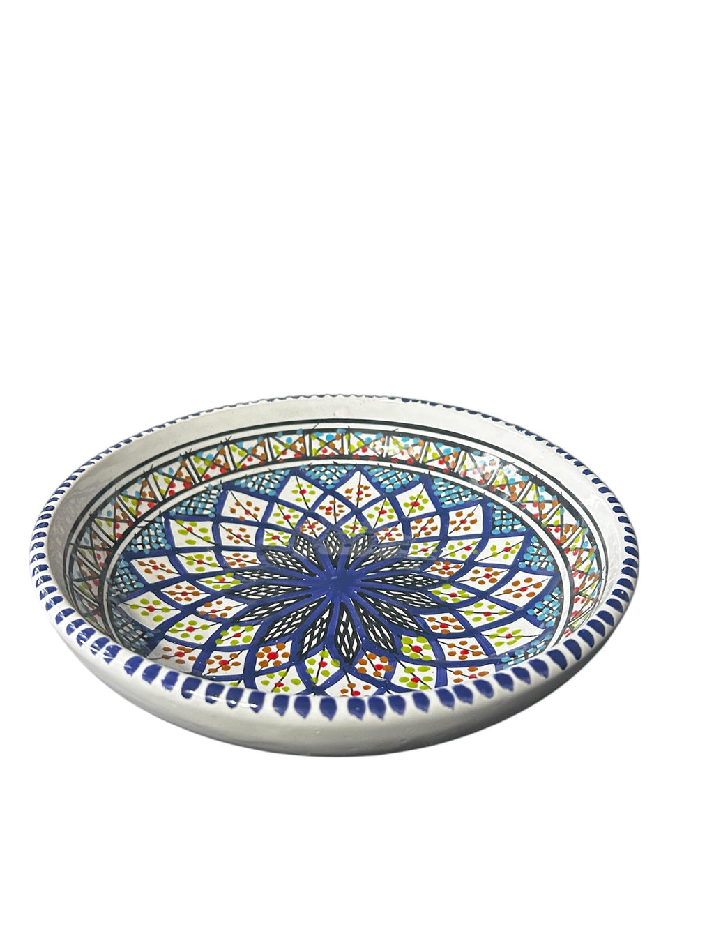 Handmade Tunisian Ceramic Pasta Bowl (25cm) | Large Shallow Serving Bowl | Rustic Hand-Painted Pottery Dish