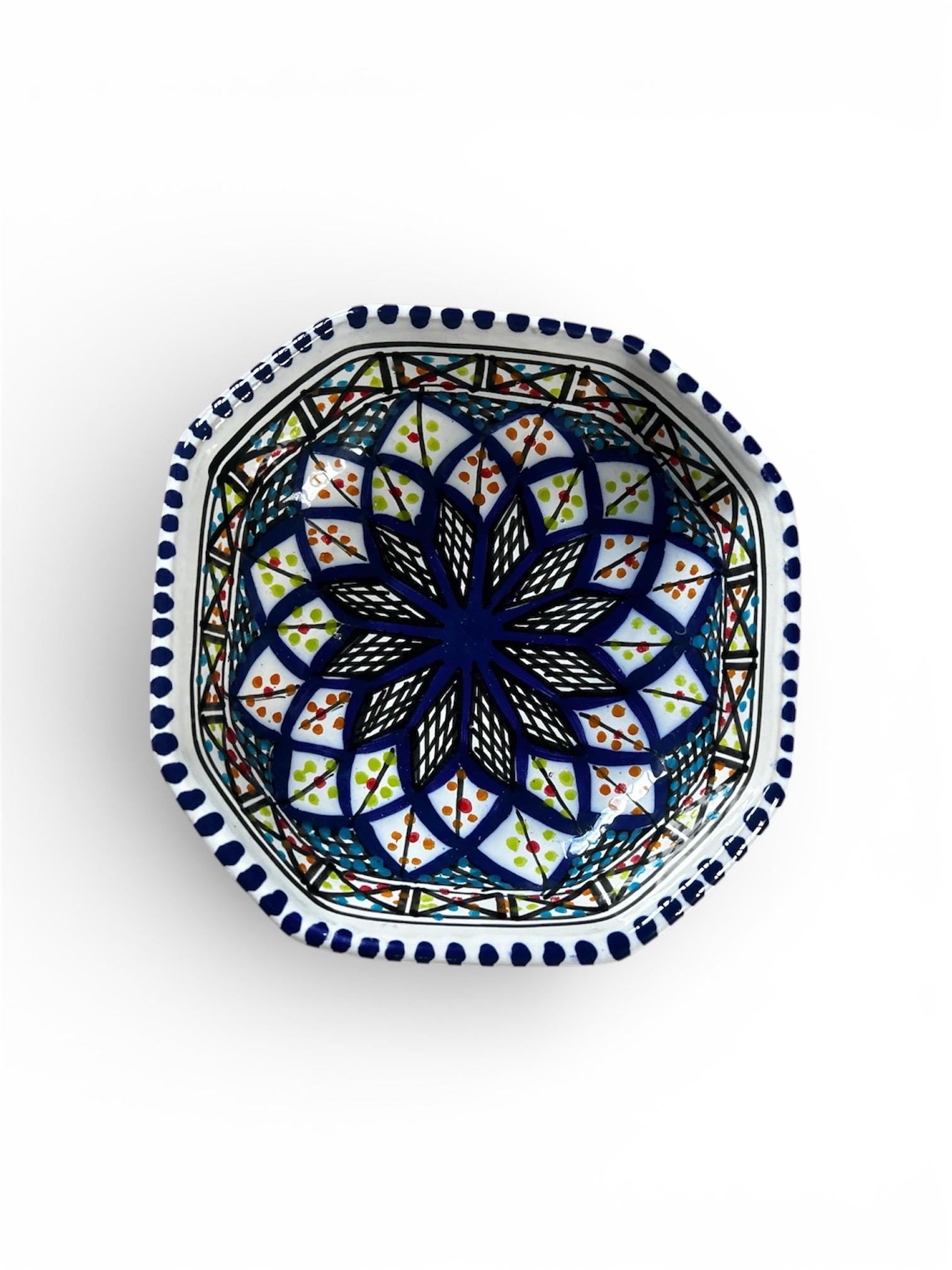 Set of 3 Square Ceramic Bowls | Handcrafted Tunisian Ceramic | Hand-Painted Artisan Tableware
