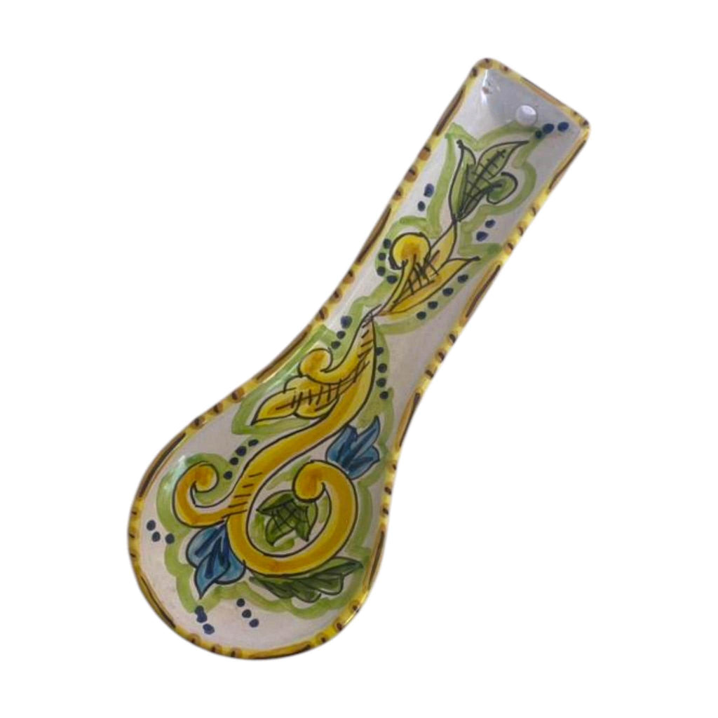 Large Ceramic Spoon Rest (26cm) | Hand-Painted Tunisian Kitchenware - Yellow & Green design
