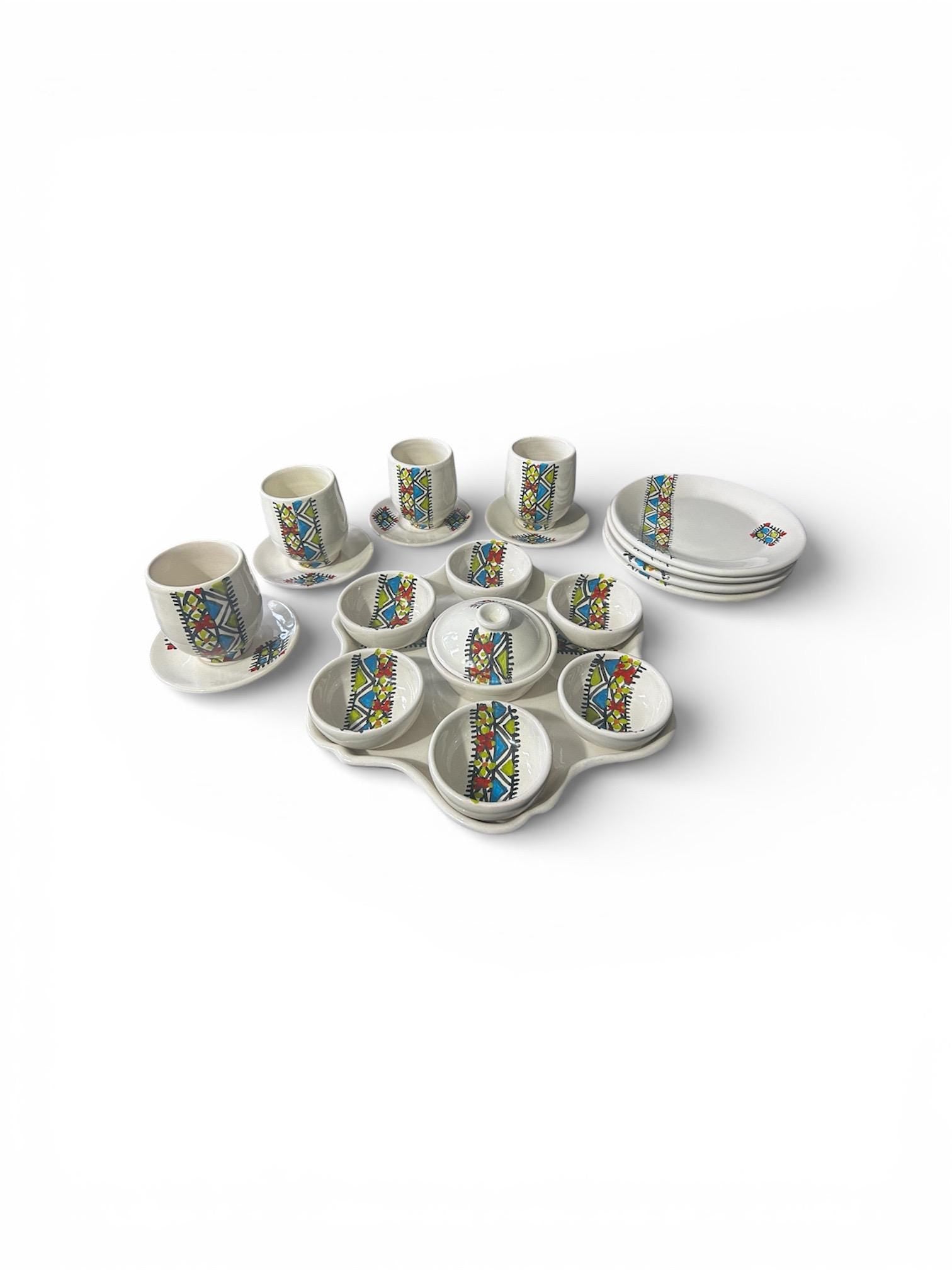 Hand-Painted Tunisian Ceramic Tea Set | 20-Piece Meze Tableware