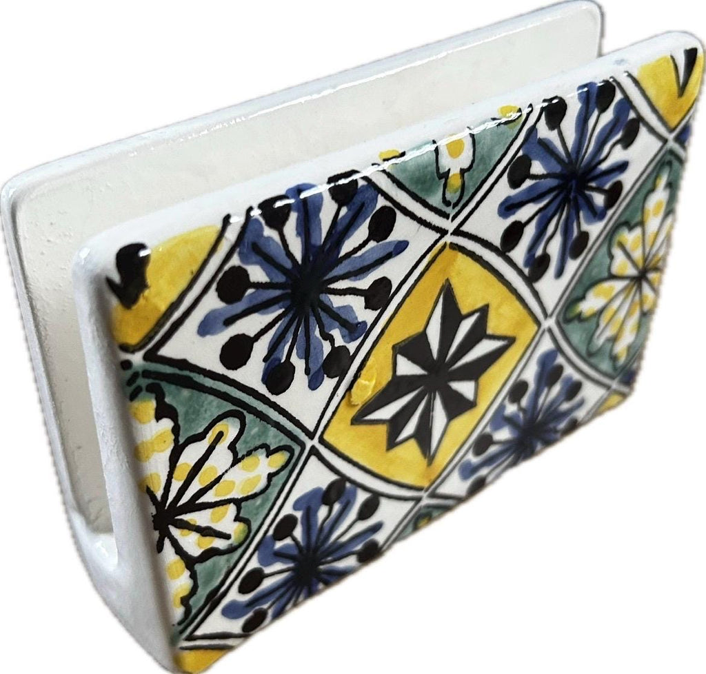 Handmade Tunisian Serviette Napkin Holder - Yellow and Blue
