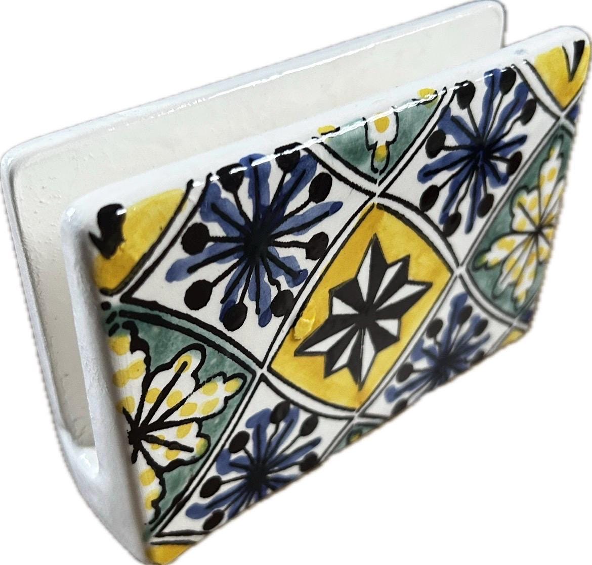 Handmade Tunisian Serviette Napkin Holder - Yellow and Blue