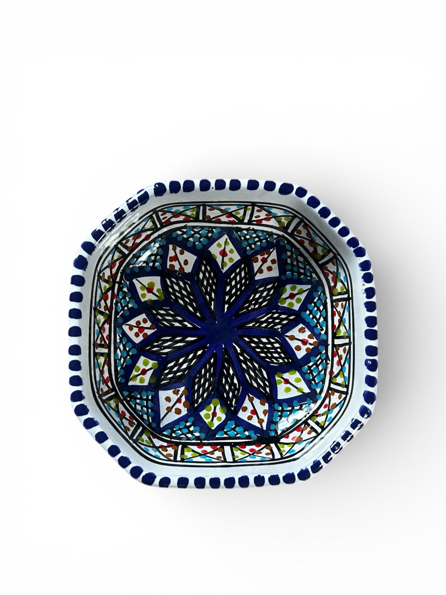 Set of 3 Square Ceramic Bowls | Handcrafted Tunisian Ceramic | Hand-Painted Artisan Tableware