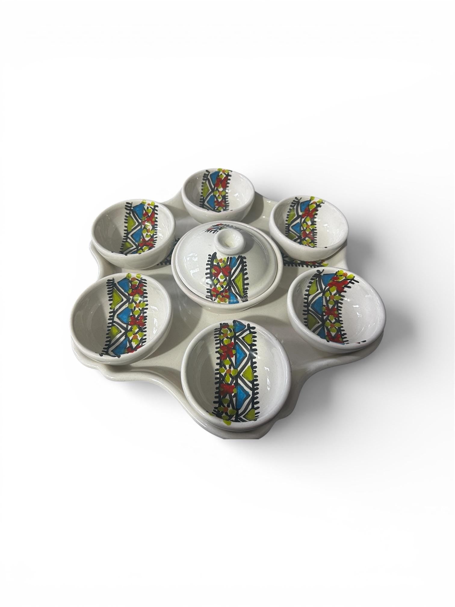 Hand-Painted Tunisian Ceramic Tea Set | 20-Piece Meze Tableware
