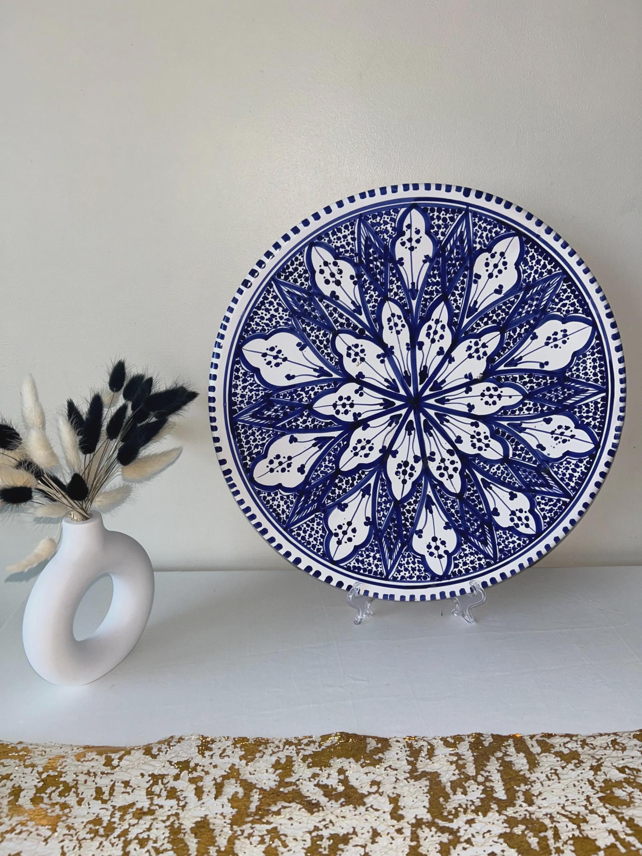Handmade Tunisian Ceramic Serving Platter | Blue Abstract Design