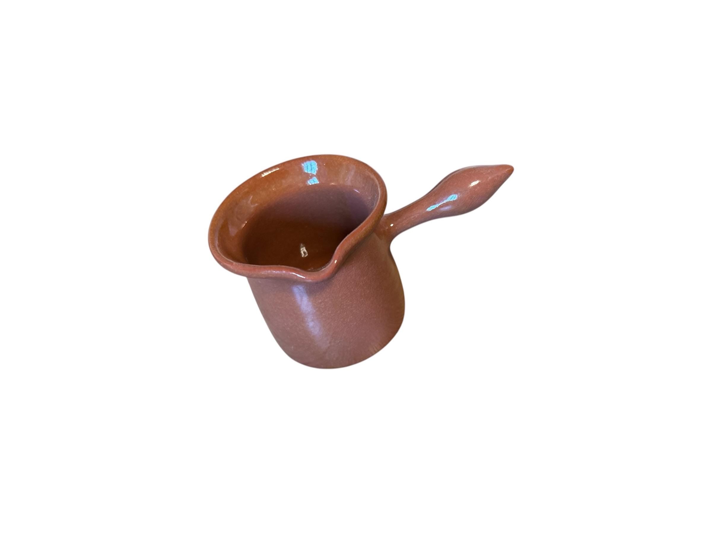 Handmade Tunisian Ceramic Cezve-Style Coffee Pot, Cup & Saucer Coffee Set | Rustic Brown Terracotta