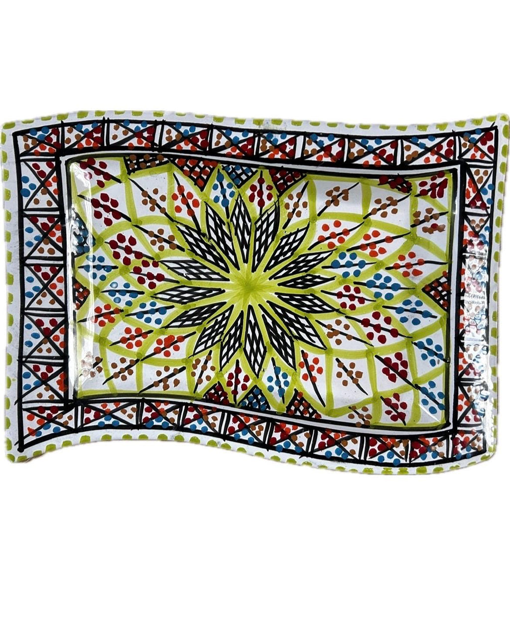 Hand-Painted Tunisian Rectangular Serving Plate With Wavy Edge | Large & Small Side Dish