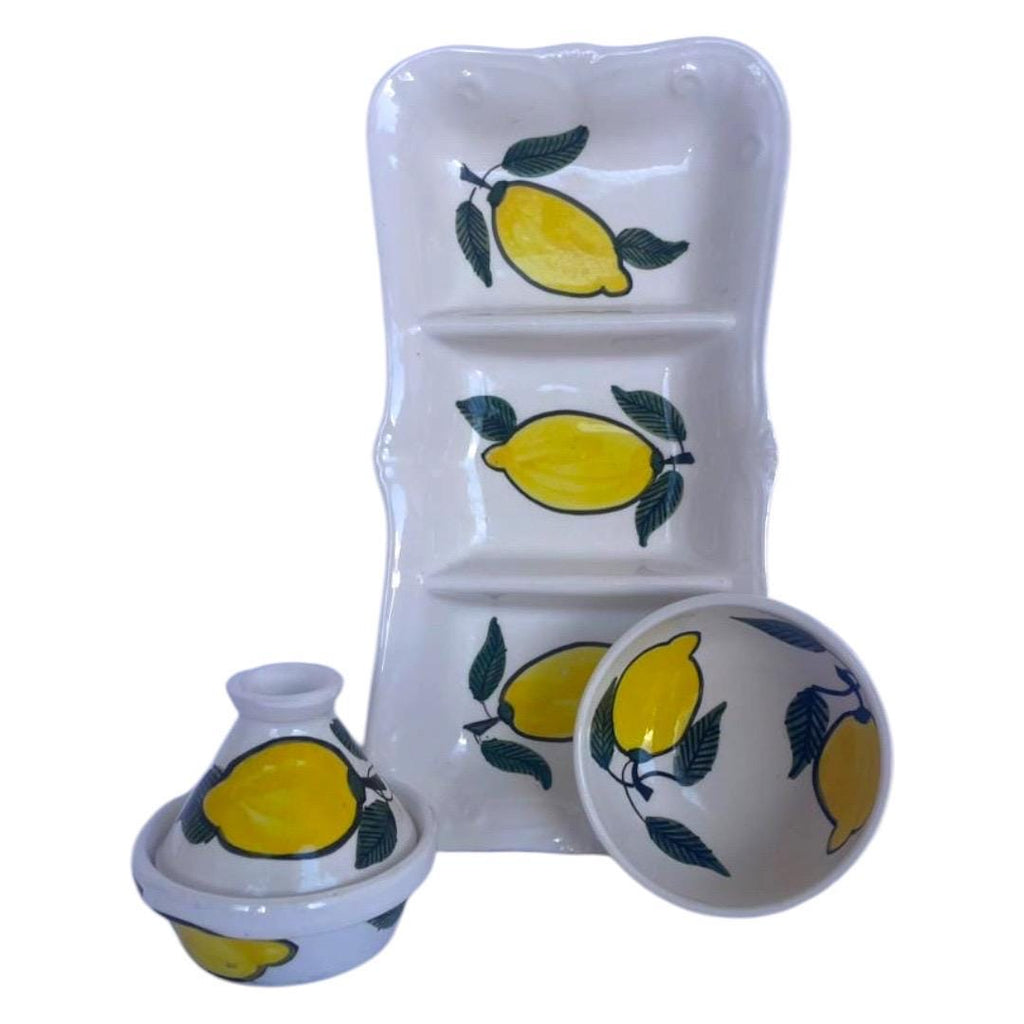 Hand-Painted Lemon Ceramic Set | Tunisian Artisan Tableware, Mediterranean Home Dec