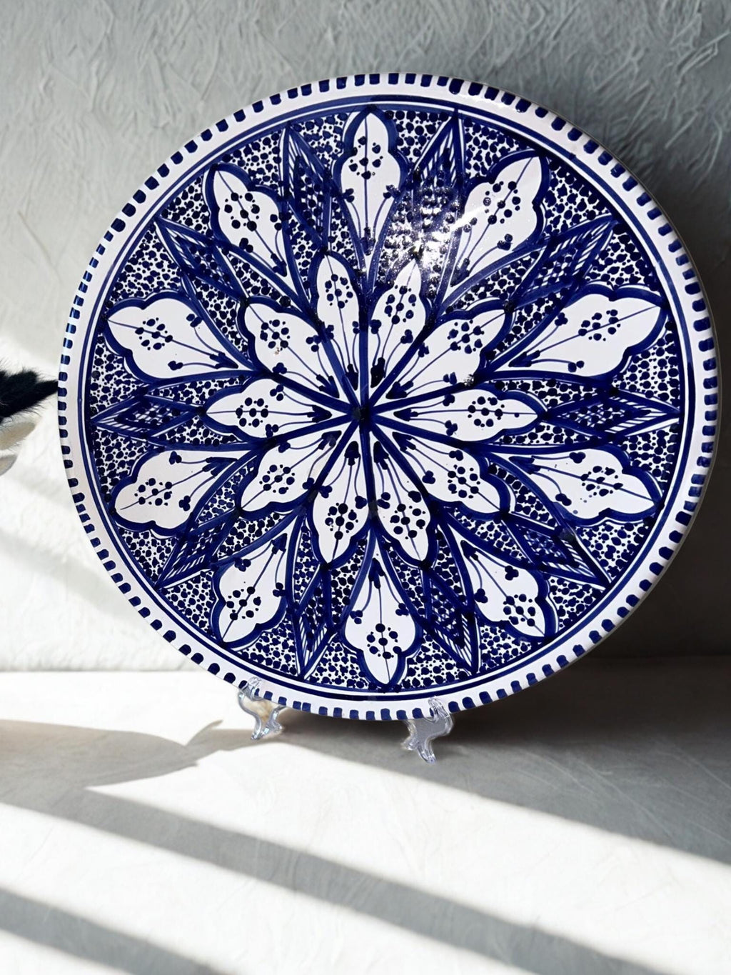 Handmade Tunisian Ceramic Serving Platter | Blue Abstract Design