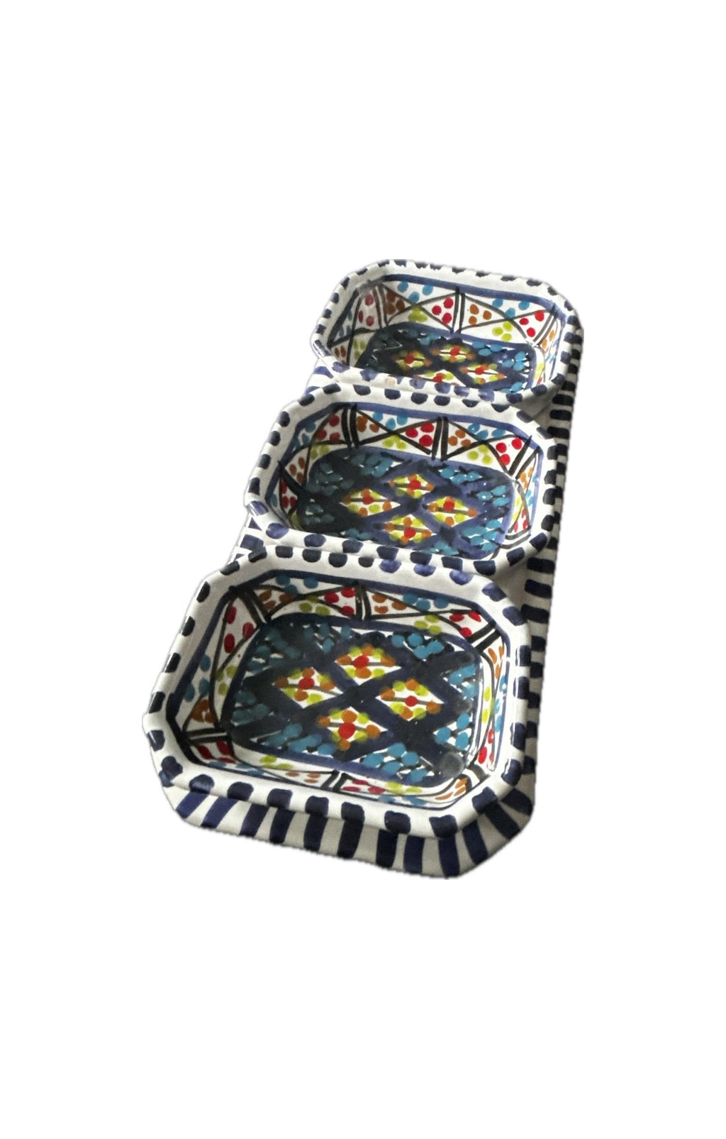 Handmade Tunisian Ceramic Snack Dish - Rectangular Design