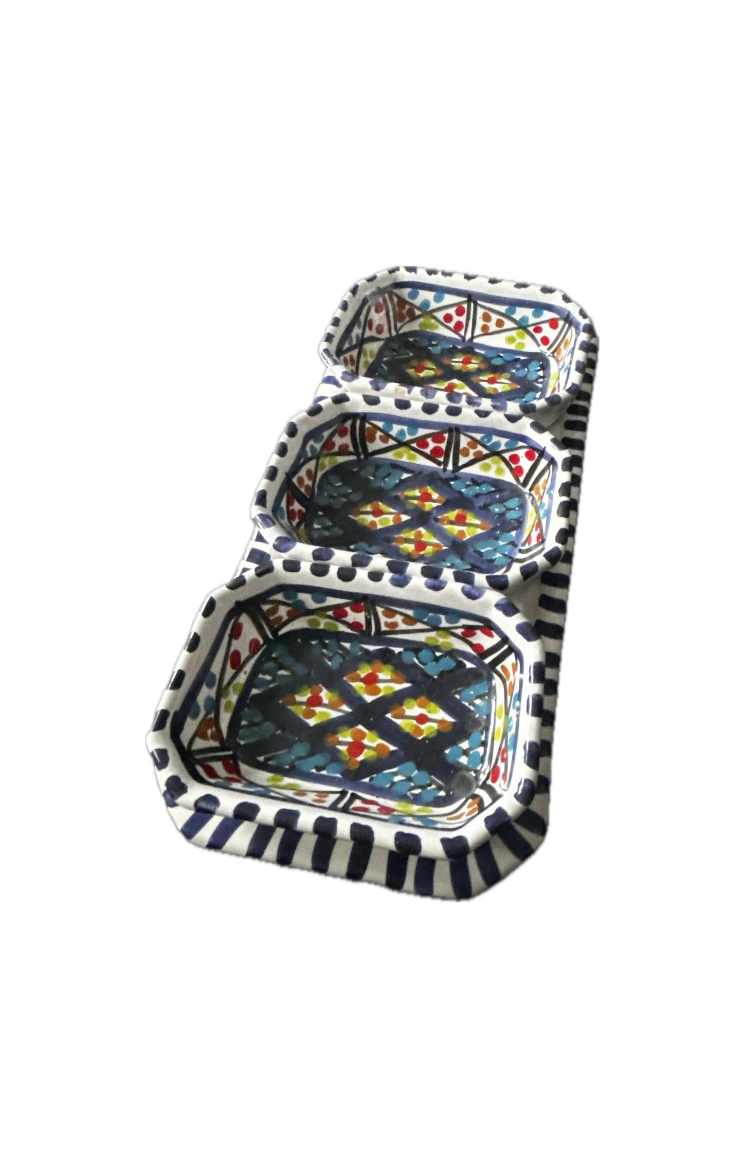 Handmade Tunisian Ceramic Snack Dish - Rectangular Design