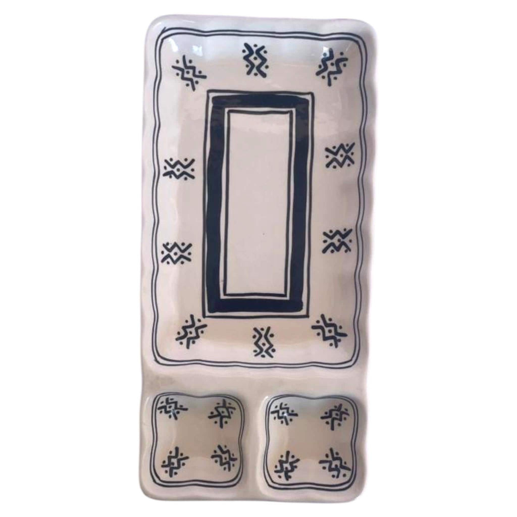 Handmade Ceramic Rectangular Serving Dish – 3 Section Floral Platter