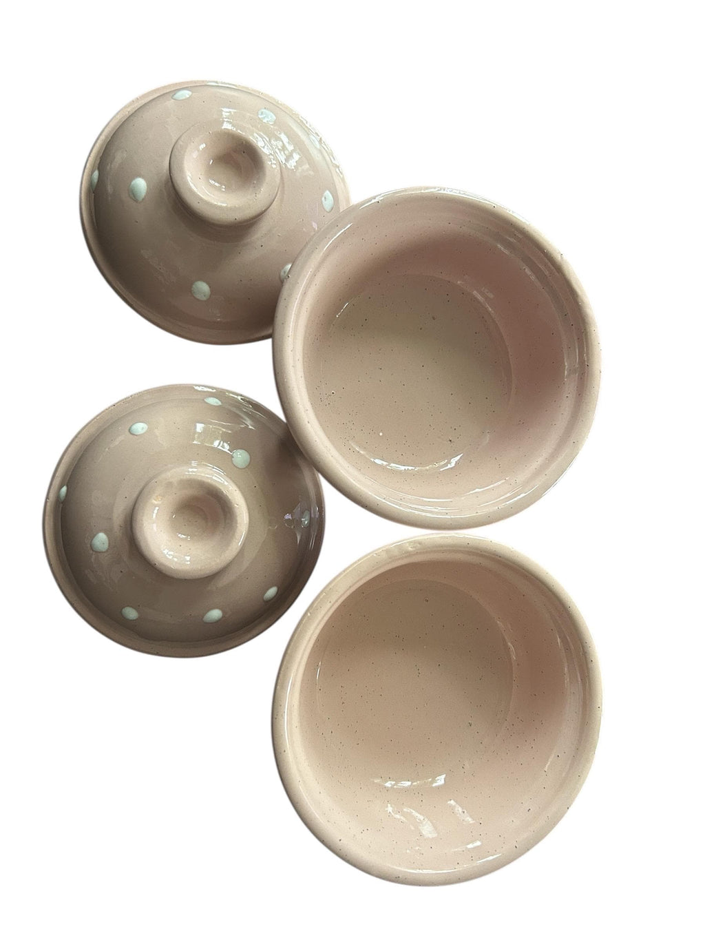 Hand-Painted Pink Ceramic Lidded Bowl | Small Storage Pot with White Dots | Tunisian Stoneware